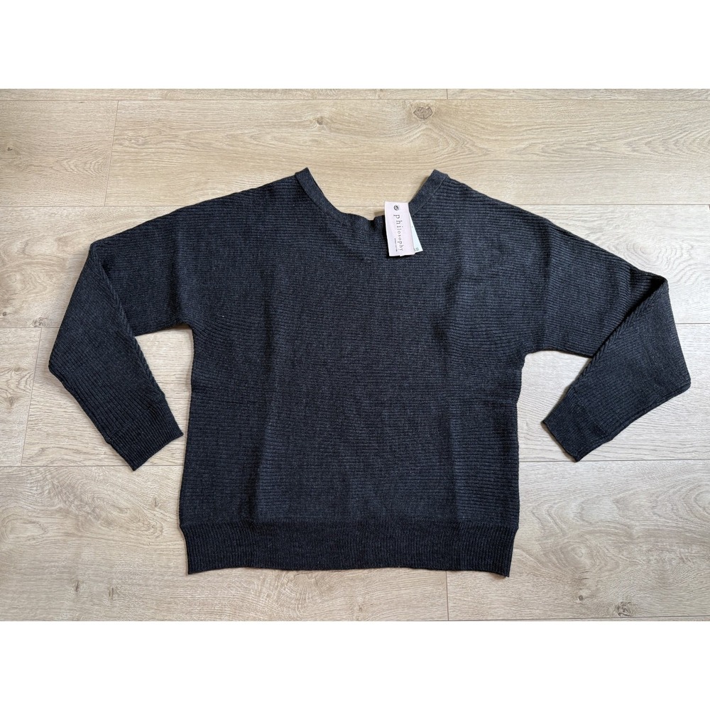 NWT Philosophy republic ribbed dark gray batwing dolman sweater msrp $58 size XS